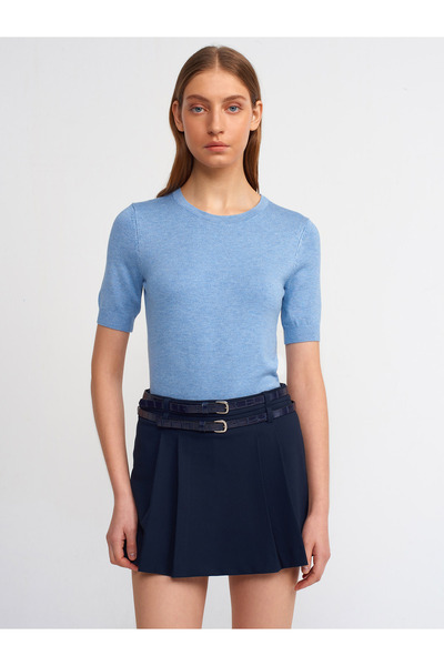 Dilvin 10426 - Pulover tricotat cu gât și nasturi la spate - Indigo M