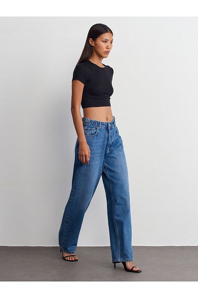 Dilvin 71690 Pantaloni albaștri din denim tăiați cu balon