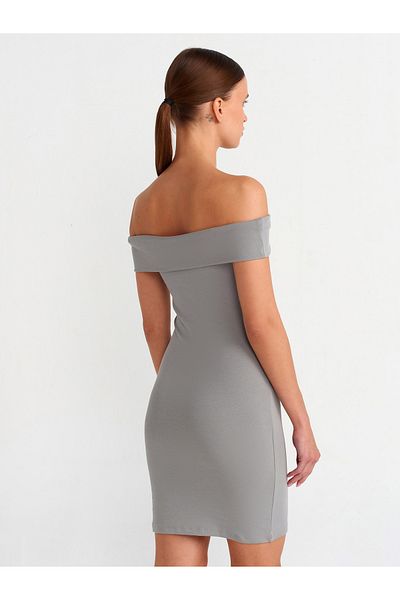 Dilvin 91102 Off the Shoulders Mini Dress-grey