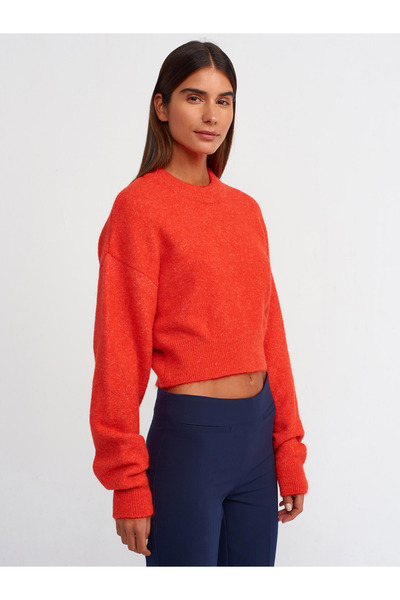 Dilvin 10502 Pulover crop cu decolteu roșu