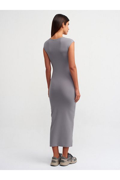 Dilvin 91097 Body-Sitting Dress-Grey
