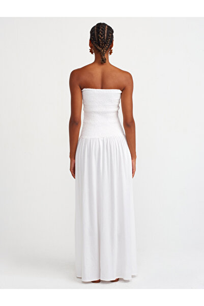 Dilvin 91204 Strapless Ecru Linen Blended Dress