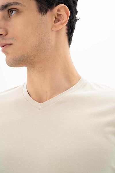 Arma Ανδρικό μπλουζάκι μπεζ Slim Fit V-λαιμόκοψη Y 25344452801