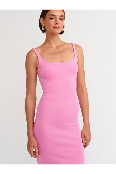 Dilvin 91172 Rochie Midi Roz - Guler Patrat