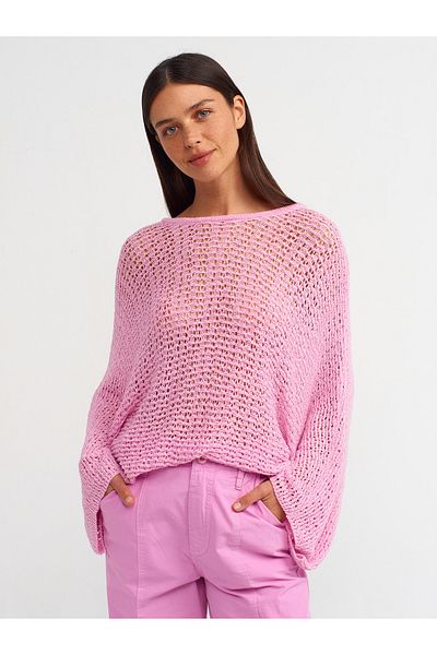 Dilvin 10551 Pulover din tricot în formă de gât barcă-roz