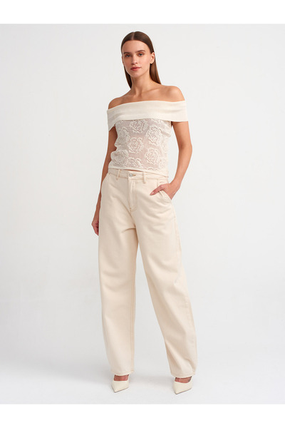 Dilvin 10581 Ecru Knitwear Blouse - Bardot Collar and Bow Detail