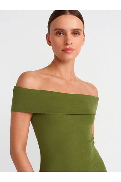 Dilvin 91102 Off the Shoulders Mini Dress-khaki