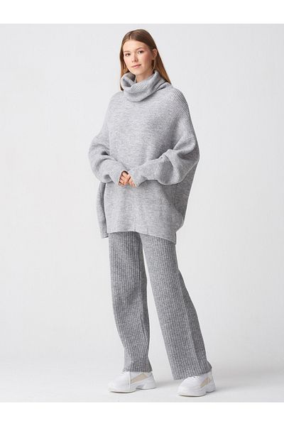 Dilvin 2268 turtleneck wide sweater gray