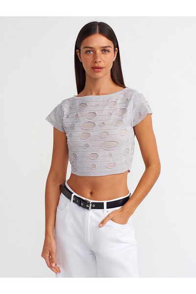 Dilvin 10567 Model Boat Neck Gray Knitwear Top