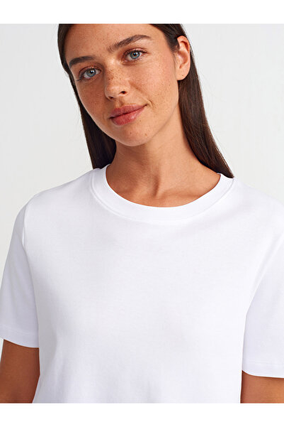 Dilvin 31142 Βαμβακερό μπλουζάκι Crew Neck-Λευκό