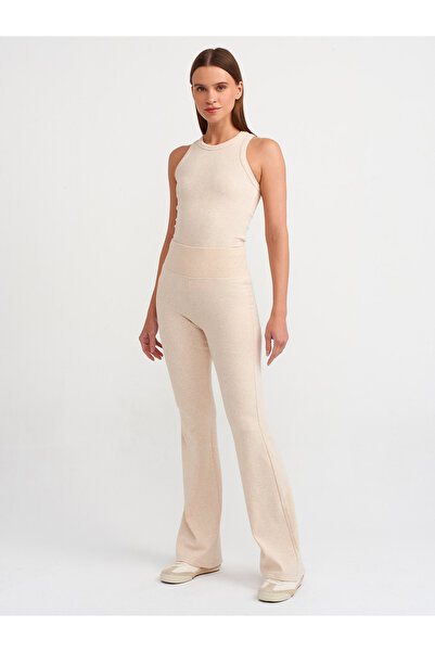 Dilvin 20853 Beige Melange Halter Collar Corded Tank Top