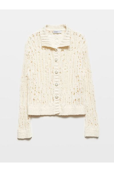 Dilvin 60243 Ecru Knitwear Cardigan - Pearl Buttoned