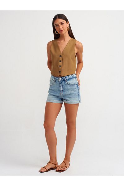 Dilvin Model 71506 - Pantaloni scurti Mom din Denim Lycra, Albastru