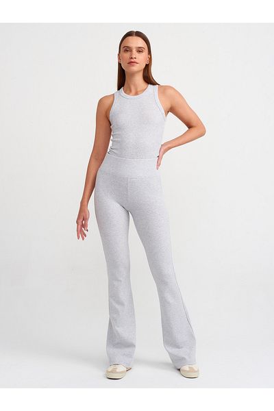 Dilvin 71050 Gray Melange Spanish Leg Ribbed Trousers