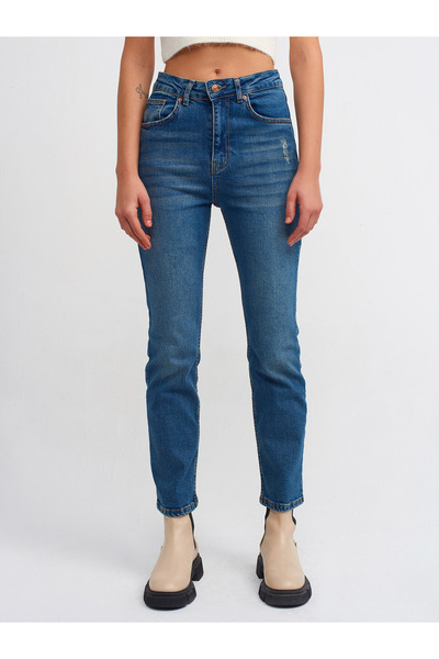 Dilvin 71387 Likralı Boru Paça Denim Pantolon-Tint