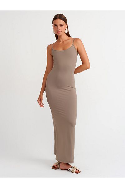 Dilvin 91175 Mink Long Long Strap Dress