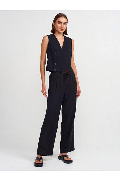 Dilvin 71535 Black Wide Leg Special Cut Trousers