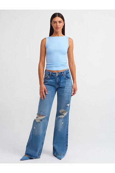Dilvin 71487 Pantaloni din denim cu talie joasă laser-albastru