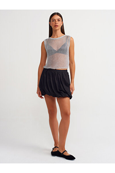 Dilvin Model 10598 - Bluză Transparentă Argintiu Strălucitor Tricotaj