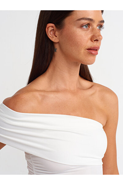 Dilvin 31090 Asimetrik Bluz-ekru