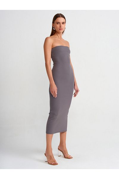 Dilvin 91100 Strapless Midi Dress-Smoked