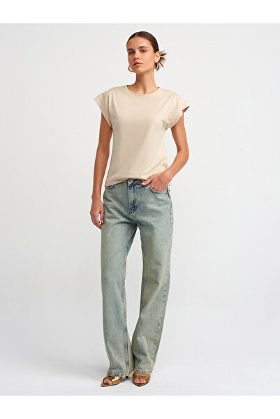 Dilvin Μπλουζάκι 3504 Model Crew Neck Μπεζ βαμβακερό μπλουζάκι