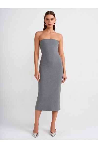Dilvin 91127 Rochie midi antracit fără bretele
