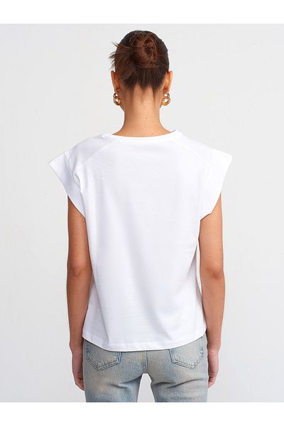 Dilvin 30724 Βαμβακερό T-shirt-Λευκό