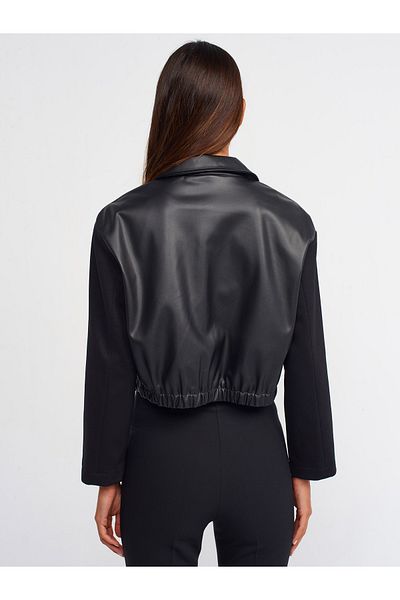 Dilvin 60717 Jachetă bomber cu garnitură din piele artificială-negru