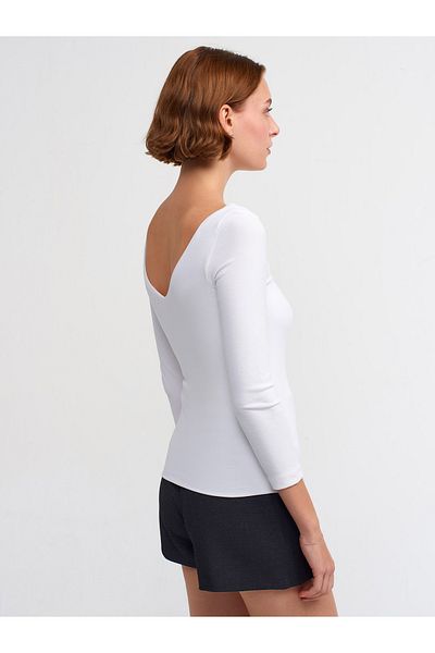Dilvin 30228 Top cu gât în ​​V-Alb