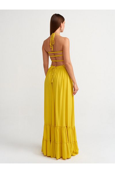 Dilvin 90775 Yellow Long Linen Dress