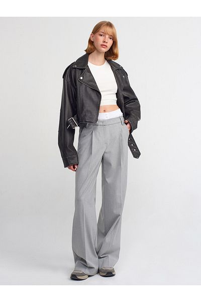 Dilvin 71211 Loose Trousers with Laundry Detail-Grey