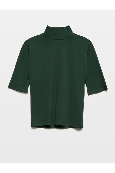 Dilvin 31244 Stand Collar Green T-Shirt - N.Green