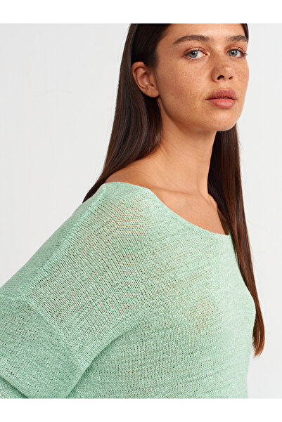 Dilvin 10547 Pulover din tricot cu textura moale cu guler oval - mentă