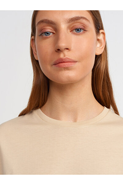 Dilvin Μπλουζάκι 3683 Model Crew Neck Beige Basic