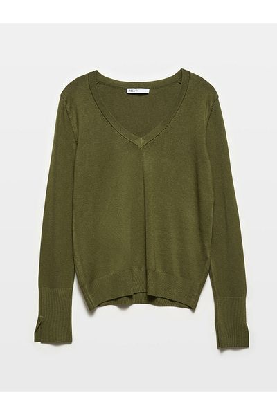 Dilvin 10427 Model Khaki Knitwear Sweater - Slit Sleeves