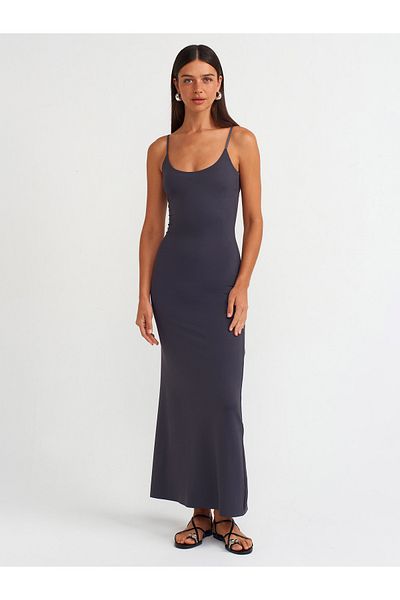 Dilvin 91174 Polyamide Strap Midi Dress-Anthracite