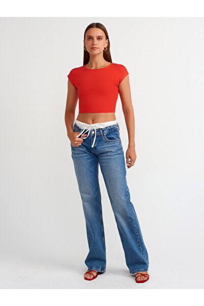 Dilvin 30528 Red Cotton-Modal Crop Top