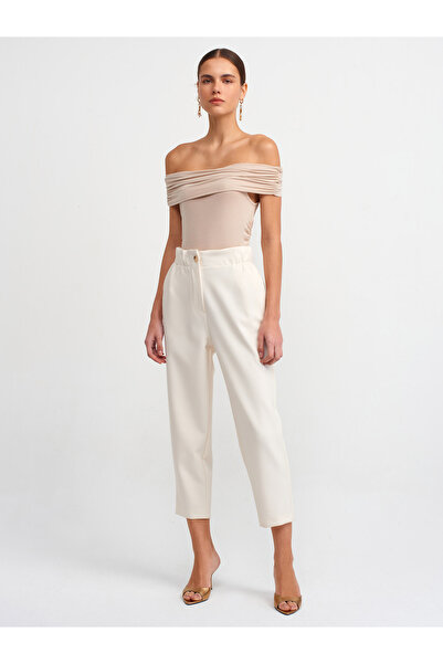 Dilvin 30902 Off Shoulder Gathered Ball-Beige