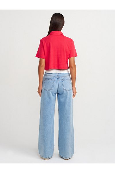 Dilvin 71670 Pantaloni albaștri din denim - Detaliu tăiat