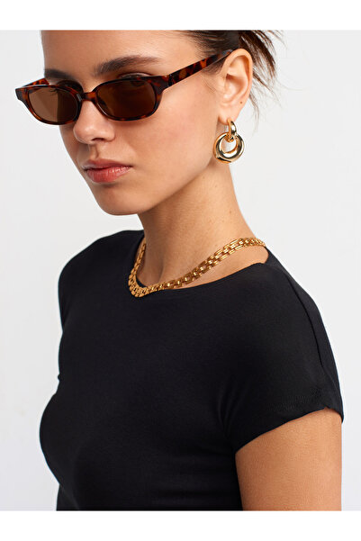 Dilvin 30528 Μπλουζάκι από βαμβάκι και μοντάλ-Μαύρο