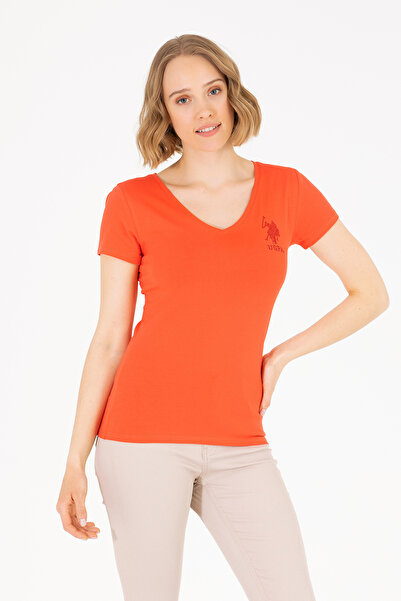 U.S. Polo Assn. Γυναικείο μπλουζάκι με κόκκινο V λαιμό Basic 50263976-VR213