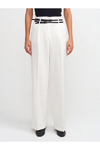 Dilvin 71526 Model High Waist and Belt White Trousers