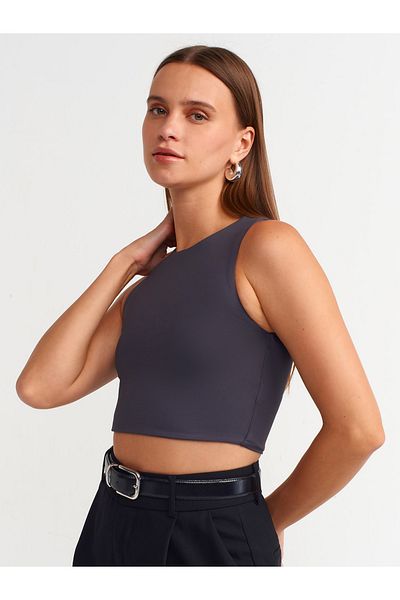 Dilvin 20902 Model Anthracite Polyamide Crop Top