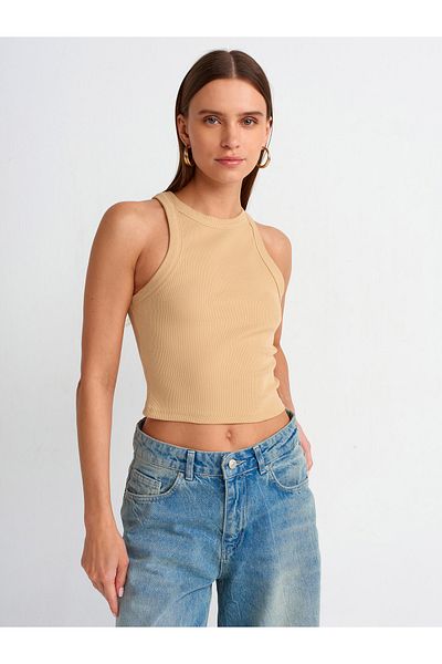 Dilvin 20810 Crop Top-Camel
