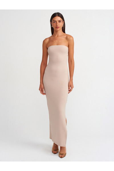 Dilvin 91176 Straplez Midi Elbise-Taş