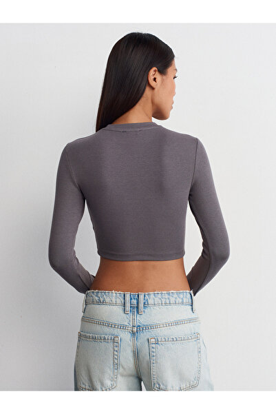 Dilvin 31236 Smoked Long Sleeve Crop Top