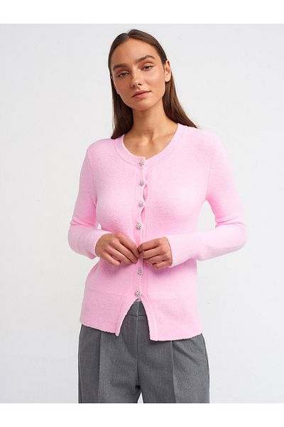 Dilvin 60198 Pink Pearl Buttoned Knitwear Cardigan