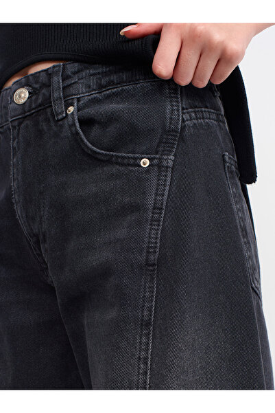 Dilvin 71378 Önü Parçalı Denim Kargo Pantolon-Siyah