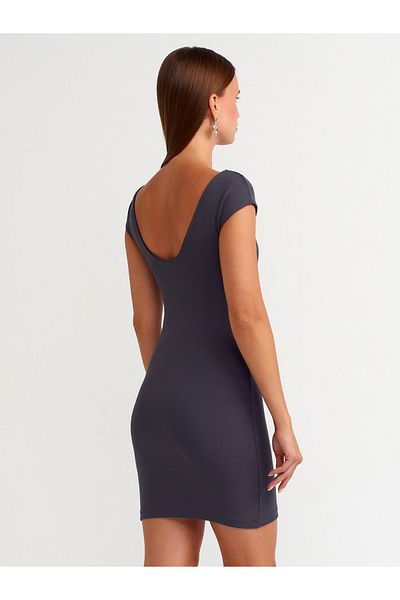 Dilvin 90054 Model Anthracite Back Low-cut Mini Dress